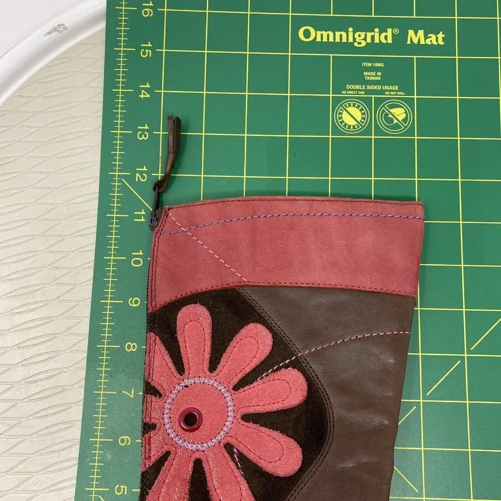 Umi Girls Flower Boots Size 2 Big Kid 34 Brown Leather Suede Zipper Tall Artsy